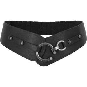 Women Vintage Wide Elastic Thick Stretch Belt with Interlock Buckle for Dress